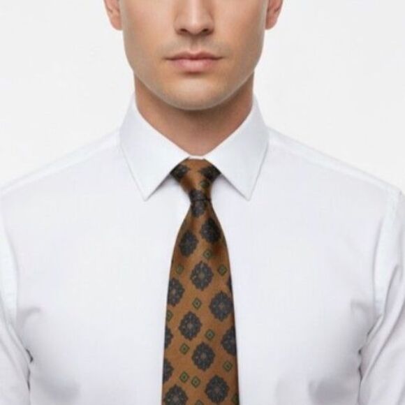 Robert Talbott Whiskey Brown Multicolored Diamond Patterns 100% Silk Tie - Picture 1 of 10